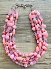 Load image into Gallery viewer, Sweetheart Chunky Pink Statement Necklace, multi strand bright jewelry, chunky statement necklace, hot pink necklace, blush pink necklace