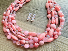 Load image into Gallery viewer, Sweetheart Chunky Pink Statement Necklace, multi strand bright jewelry, chunky statement necklace, hot pink necklace, blush pink necklace