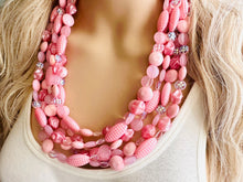 Load image into Gallery viewer, Sweetheart Chunky Pink Statement Necklace, multi strand bright jewelry, chunky statement necklace, hot pink necklace, blush pink necklace