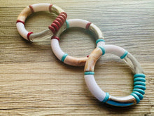 Load image into Gallery viewer, Cabana Weekend Statement bracelet, chunky bold bamboo bracelet, Americana red white turquoise blue colorful beaded jewelry, chunky geometric