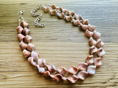 Hot Fudge 2 Strand Statement Necklace, Chunky Brown Twist Beaded Bib Jewelry earrings, brown jewelry set, white resin jewelry neutral