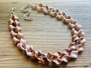 Hot Fudge 2 Strand Statement Necklace, Chunky Brown Twist Beaded Bib Jewelry earrings, brown jewelry set, white resin jewelry neutral