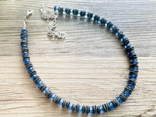 Load image into Gallery viewer, Navy Blue &amp; Periwinkle Single Strand Statement Necklace, Chunky Blue Round Beaded Bib Jewelry, blue jewelry, light layering jewelry silver