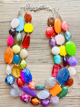 Load image into Gallery viewer, Triple Era Rainbow Beaded Necklace, Colorful Jewelry, Chunky statement necklace, rainbow jewelry, rainbow baby confetti tie dye earrings