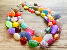 Load image into Gallery viewer, Triple Era Rainbow Beaded Necklace, Colorful Jewelry, Chunky statement necklace, rainbow jewelry, rainbow baby confetti tie dye earrings