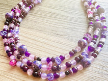 Load image into Gallery viewer, Black &amp; Purple Chunky Statement Necklace, Triple Strand Beaded Jewelry, lilac lavendar eggplant jewelry, bridesmaid wedding, purple necklace