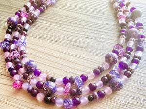 Black & Purple Chunky Statement Necklace, Triple Strand Beaded Jewelry, lilac lavendar eggplant jewelry, bridesmaid wedding, purple necklace