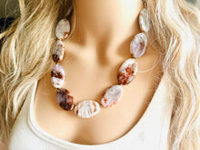 Load image into Gallery viewer, Brown Stripe Polished Botswana Agate GemStone Necklace gold statement necklace jewelry, long beaded statement layering necklace