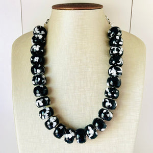 Black & White Chunky Statement Necklace single Strand Beaded jewelry, bridesmaid bib wedding, white bubble necklace resin