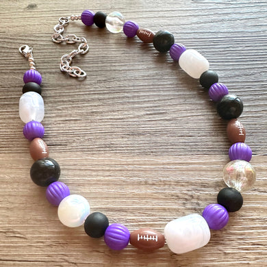 Purple Single Strand Necklace white black Jewelry, Chunky statement purple college football game mom team colors gemstone basketball spirit