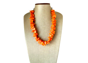 Orange Geometric Single Strand Big Beaded Statement Necklace, orange Jewelry, orange beaded necklace, orange bridesmaid necklace jewelry