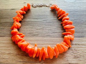 Orange Geometric Single Strand Big Beaded Statement Necklace, orange Jewelry, orange beaded necklace, orange bridesmaid necklace jewelry