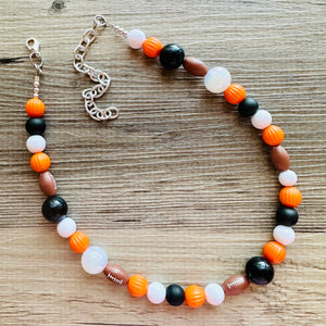Orange Single Strand Necklace white black Jewelry, Chunky statement orange college football game mom team colors gemstone basketball spirit
