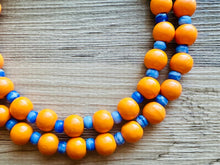 Load image into Gallery viewer, 2 Strand Wood Beaded Necklace, blue &amp; orange Jewelry Chunky statement necklace, big beaded necklace jewelry, natural smooth wood geometric