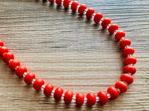 Big Bead red Necklace, Howlite Single Strand Statement Jewelry, bright lipstick red Chunky bib bridesmaid, red jewelry, red necklace beaded