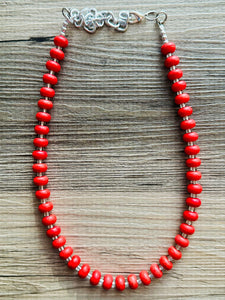 Big Bead red Necklace, Howlite Single Strand Statement Jewelry, bright lipstick red Chunky bib bridesmaid, red jewelry, red necklace beaded