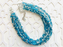 Load image into Gallery viewer, Turquoise &amp; Silver Ombré Glass Chunky Statement Necklace, silver bib necklace, aqua turquoise blue green, wedding bridesmaid chunky