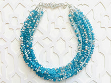Load image into Gallery viewer, Turquoise &amp; Silver Ombré Glass Chunky Statement Necklace, silver bib necklace, aqua turquoise blue green, wedding bridesmaid chunky