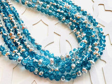 Load image into Gallery viewer, Turquoise &amp; Silver Ombré Glass Chunky Statement Necklace, silver bib necklace, aqua turquoise blue green, wedding bridesmaid chunky