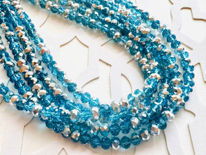 Turquoise & Silver Ombré Glass Chunky Statement Necklace, silver bib necklace, aqua turquoise blue green, wedding bridesmaid chunky