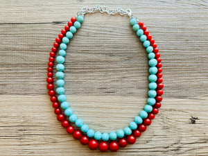 Turquoise & gold Pearl Chunky 3 Strand Statement Necklace, fall necklace, blue green jewelry, silver ball beaded, turquoise aqua