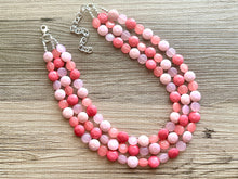 Load image into Gallery viewer, Pink Candy Bar Statement Necklace, chunky bib beaded jewelry, blush pink color block necklace, beaded acrylic jewelry hot pink magenta