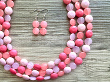 Load image into Gallery viewer, Pink Candy Bar Statement Necklace, chunky bib beaded jewelry, blush pink color block necklace, beaded acrylic jewelry hot pink magenta