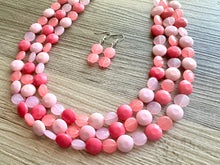 Load image into Gallery viewer, Pink Candy Bar Statement Necklace, chunky bib beaded jewelry, blush pink color block necklace, beaded acrylic jewelry hot pink magenta