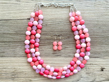 Load image into Gallery viewer, Pink Candy Bar Statement Necklace, chunky bib beaded jewelry, blush pink color block necklace, beaded acrylic jewelry hot pink magenta
