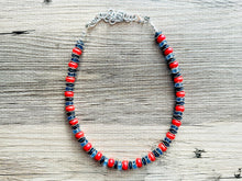 Load image into Gallery viewer, Americana Necklace, Red Howlite Single Strand Statement Jewelry, lipstick periwinkle navy blue Chunky bib bridesmaid jewelry necklace beaded