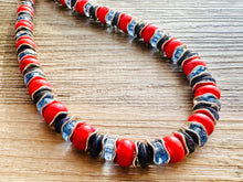 Load image into Gallery viewer, Americana Necklace, Red Howlite Single Strand Statement Jewelry, lipstick periwinkle navy blue Chunky bib bridesmaid jewelry necklace beaded