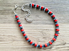 Load image into Gallery viewer, Americana Necklace, Red Howlite Single Strand Statement Jewelry, lipstick periwinkle navy blue Chunky bib bridesmaid jewelry necklace beaded