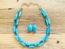 Load image into Gallery viewer, Lighthouse Blue Statement Necklace, Chunky 2 Strand Jewelry, blue silver necklace glass water thick necklace clear aqua turquoise