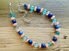 Load image into Gallery viewer, Sunset Nautical Chunky Statement Necklace, Big beaded jewelry, Single Strand Statement Necklace, aqua royal blue peach chunky necklace