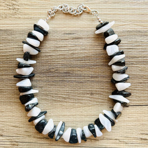 Black & White Chunky Statement Necklace single Strand Beaded jewelry, bridesmaid bib wedding, white bubble necklace resin