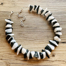 Load image into Gallery viewer, Black &amp; White Chunky Statement Necklace single Strand Beaded jewelry, bridesmaid bib wedding, white bubble necklace resin