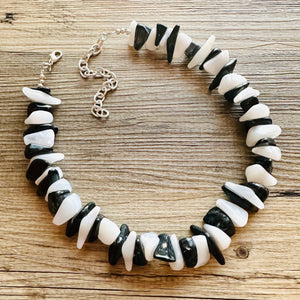 Black & White Chunky Statement Necklace single Strand Beaded jewelry, bridesmaid bib wedding, white bubble necklace resin