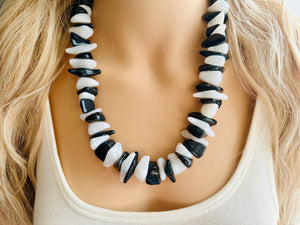 Black & White Chunky Statement Necklace single Strand Beaded jewelry, bridesmaid bib wedding, white bubble necklace resin