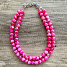 Load image into Gallery viewer, Hot Pink Pink Chunky Statement Necklace, 2 Strand Beaded Jewelry, Pink White cream jewelry, jewel tone mermaid bib dark pink earrings