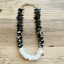 Load image into Gallery viewer, Black &amp; White Chunky Statement Necklace single Strand Beaded jewelry, bridesmaid bib wedding, white bubble necklace resin