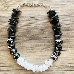 Black & White Chunky Statement Necklace single Strand Beaded jewelry, bridesmaid bib wedding, white bubble necklace resin