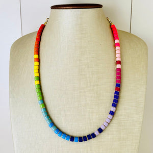 18K Gold Block Layering Rainbow Beaded 1 Strand Necklace, Colorful Jewelry, Chunky statement necklace, jelly bean necklace confetti pride