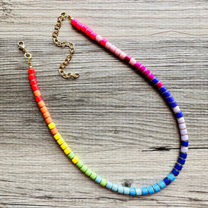 18K Gold Block Layering Rainbow Beaded 1 Strand Necklace, Colorful Jewelry, Chunky statement necklace, jelly bean necklace confetti pride