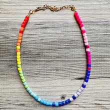 Load image into Gallery viewer, 18K Gold Block Layering Rainbow Beaded 1 Strand Necklace, Colorful Jewelry, Chunky statement necklace, jelly bean necklace confetti pride