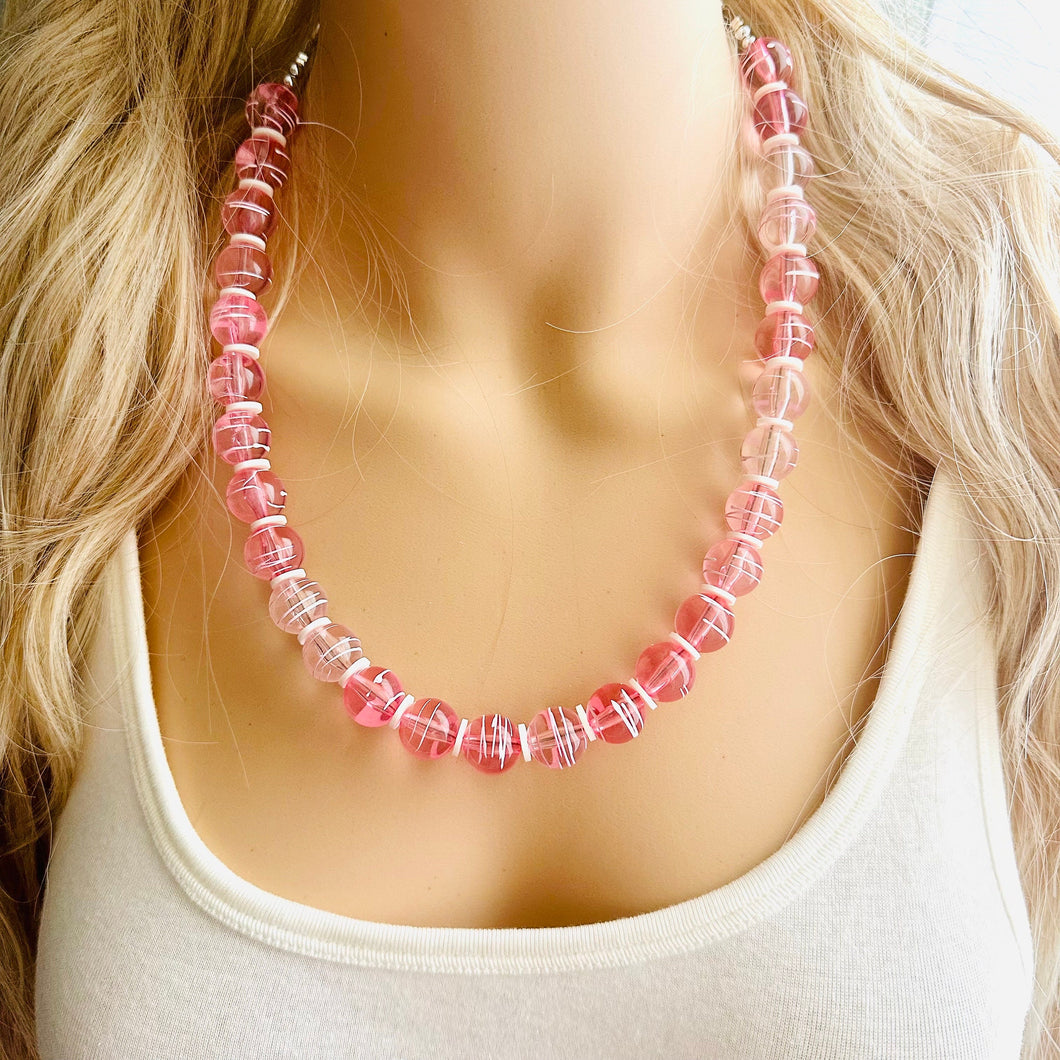 Sweetheart blush pink Single Strand Big Beaded Statement Necklace, pink Jewelry, pink beaded necklace, bridesmaid necklace, Valentine