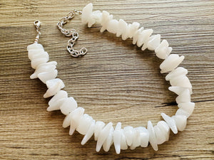 White Spikey Chunky Statement Necklace single Strand Beaded jewelry, bridesmaid bib wedding, white bubble necklace resin