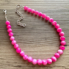 Load image into Gallery viewer, Hot Pink Pink Chunky Statement Necklace, 1 Strand Beaded Jewelry, Pink White cream jewelry, jewel tone mermaid bib dark pink earrings