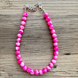 Hot Pink Pink Chunky Statement Necklace, 1 Strand Beaded Jewelry, Pink White cream jewelry, jewel tone mermaid bib dark pink earrings