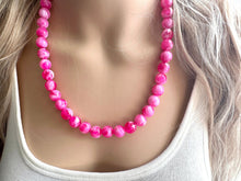 Load image into Gallery viewer, Hot Pink Pink Chunky Statement Necklace, 1 Strand Beaded Jewelry, Pink White cream jewelry, jewel tone mermaid bib dark pink earrings