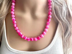 Hot Pink Pink Chunky Statement Necklace, 1 Strand Beaded Jewelry, Pink White cream jewelry, jewel tone mermaid bib dark pink earrings